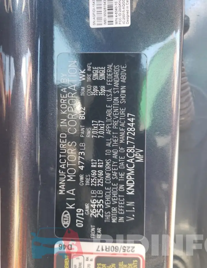 KNDPMCAC8L7728447 Photo# 13