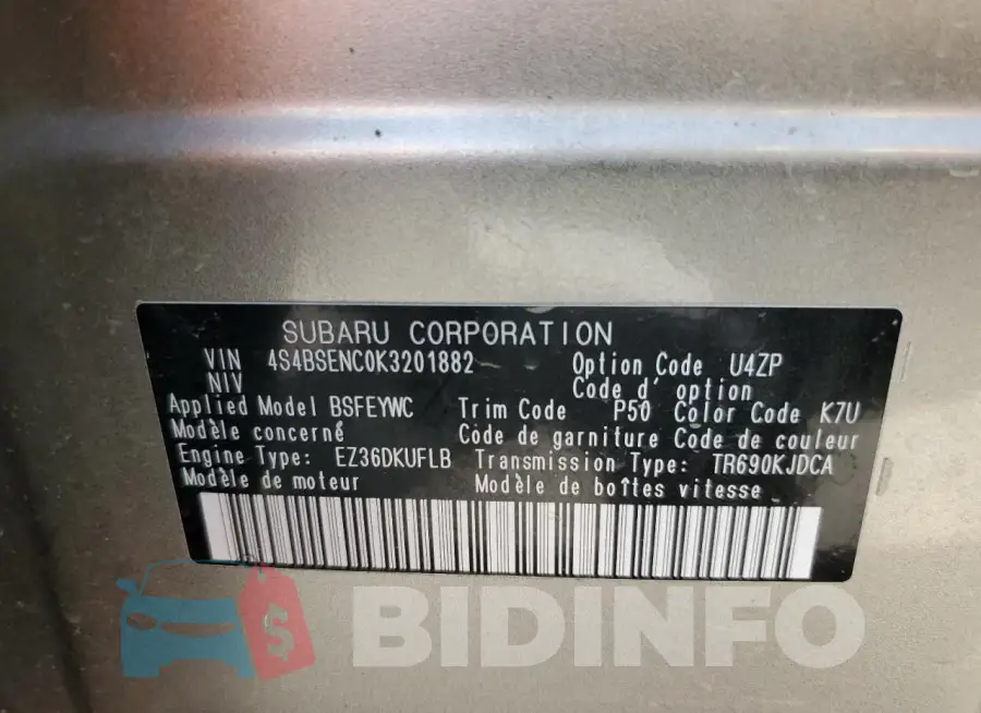 4S4BSENC0K3201882 Photo# 13