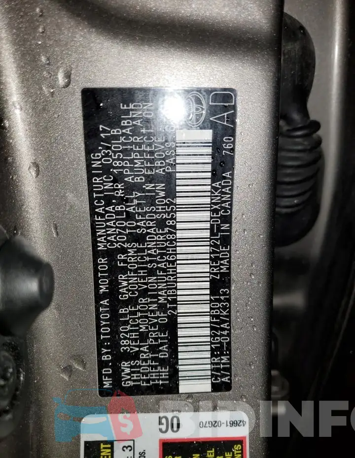 2T1BURHE6HC878552 Photo# 12