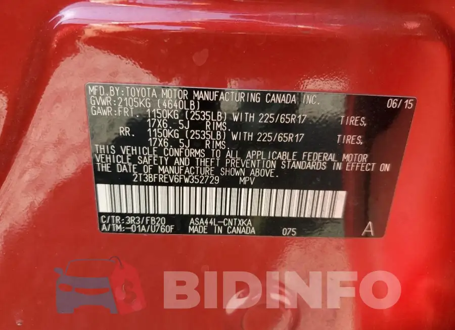 2T3BFREV6FW352729 Photo# 13
