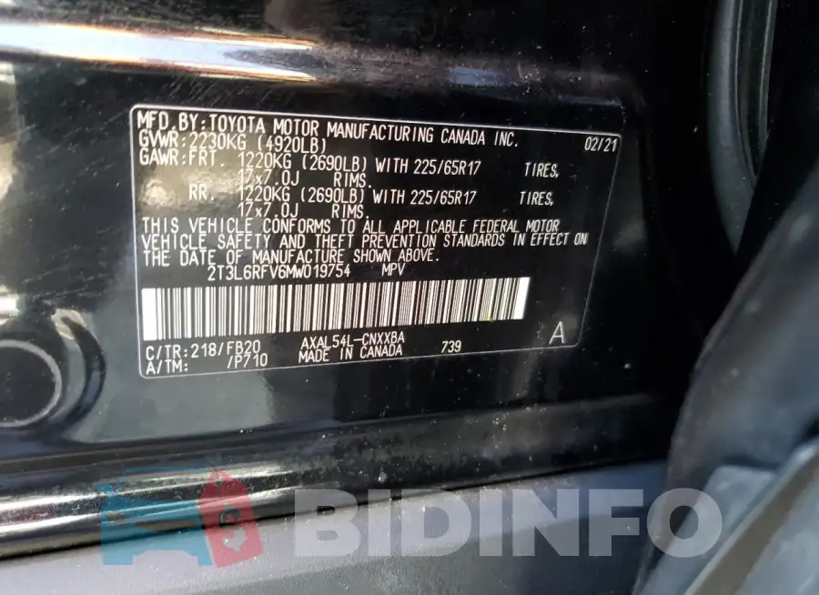 2T3L6RFV6MW019754 Photo# 12