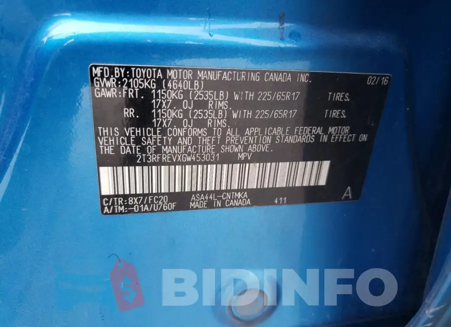 2T3RFREVXGW453031 Photo# 13