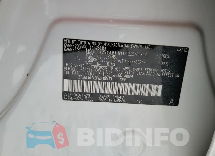 2T3WFREV2FW218513 Photo# 13