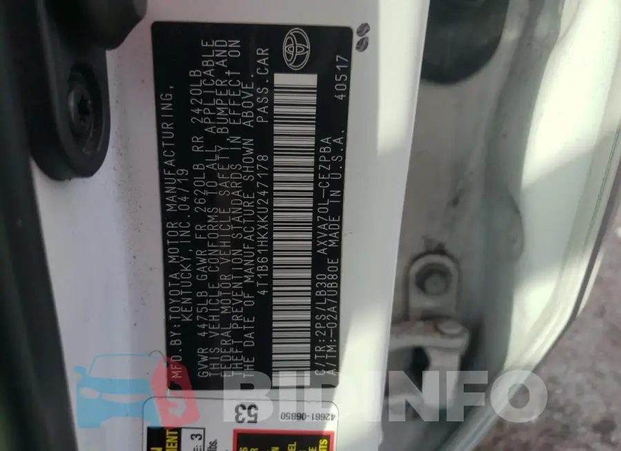 4T1B61HKXKU247178 Photo# 12