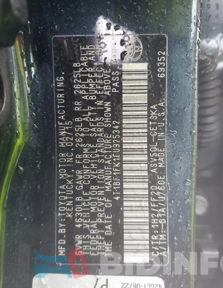 4T1BF1FK1FU925342 Photo# 12