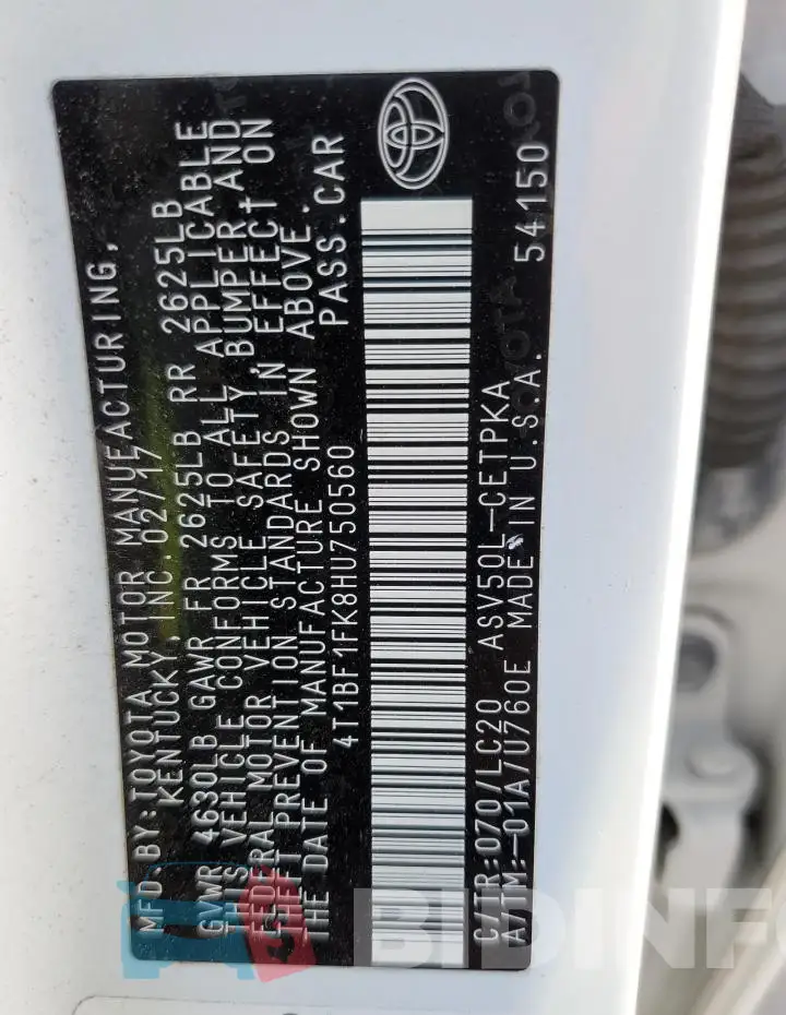4T1BF1FK8HU750560 Photo# 12