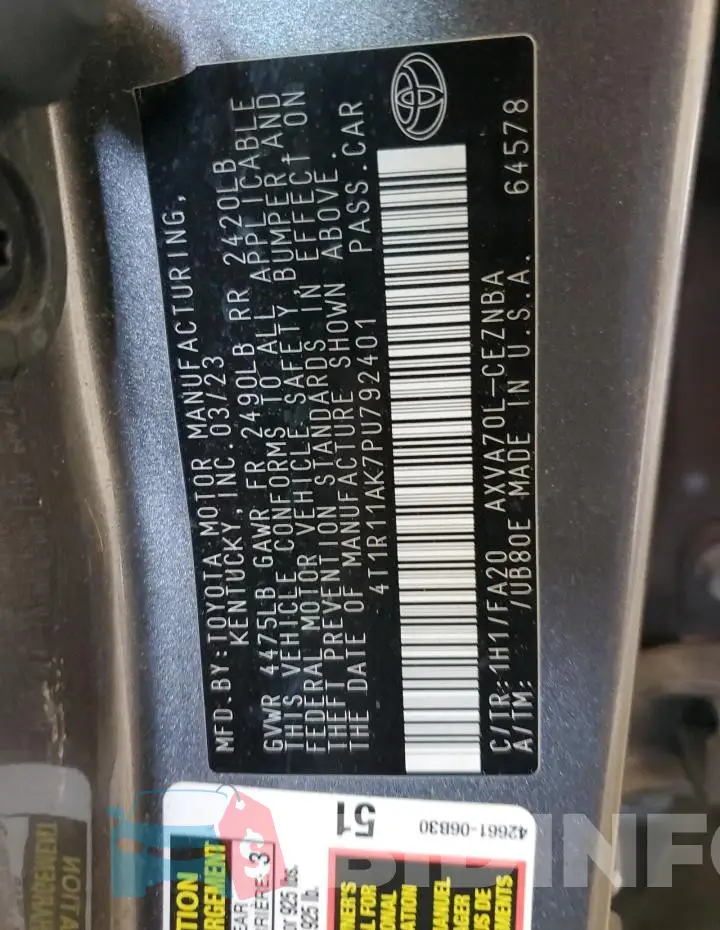 4T1R11AK7PU792401 Photo# 12