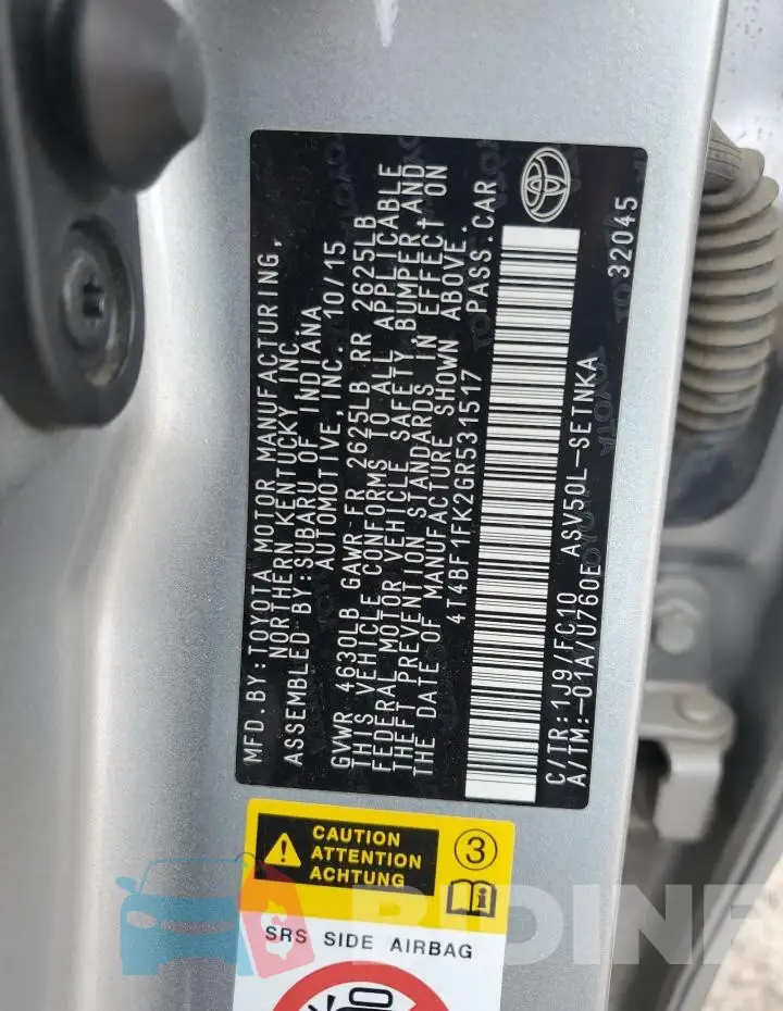 4T4BF1FK2GR531517 Photo# 12