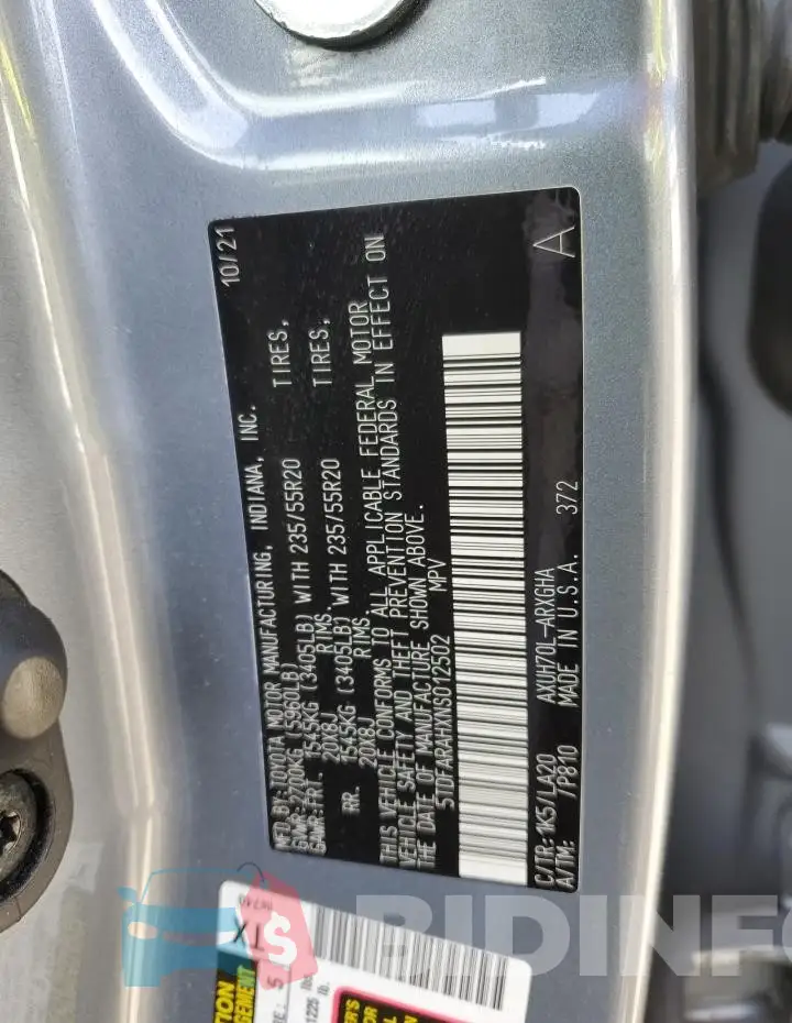 5TDFARAHXNS012502 Photo# 13