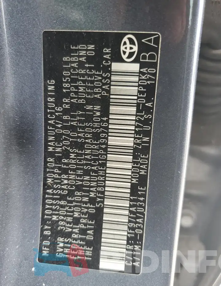 5YFBURHE1GP499764 Photo# 13
