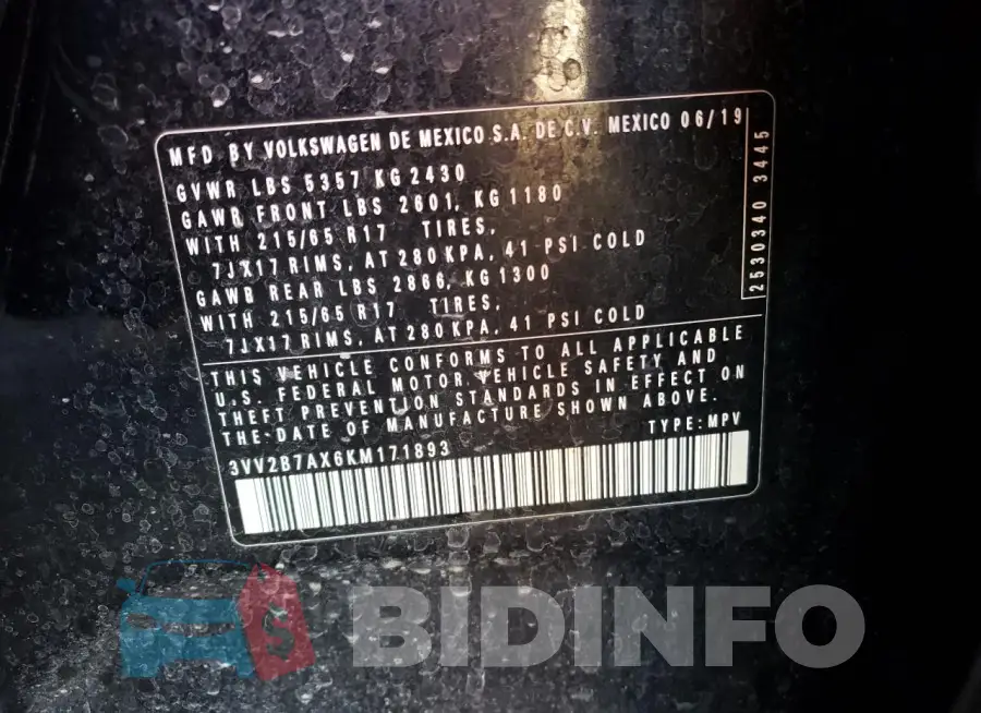 3VV2B7AX6KM171893 Photo# 13