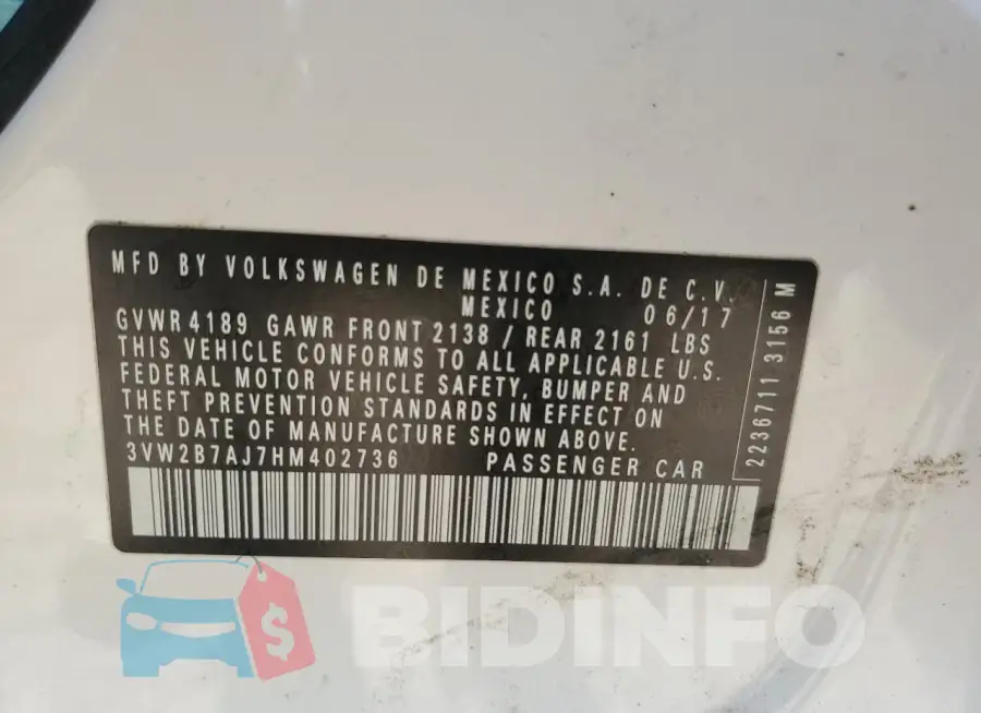 3VW2B7AJ7HM402736 Photo# 12