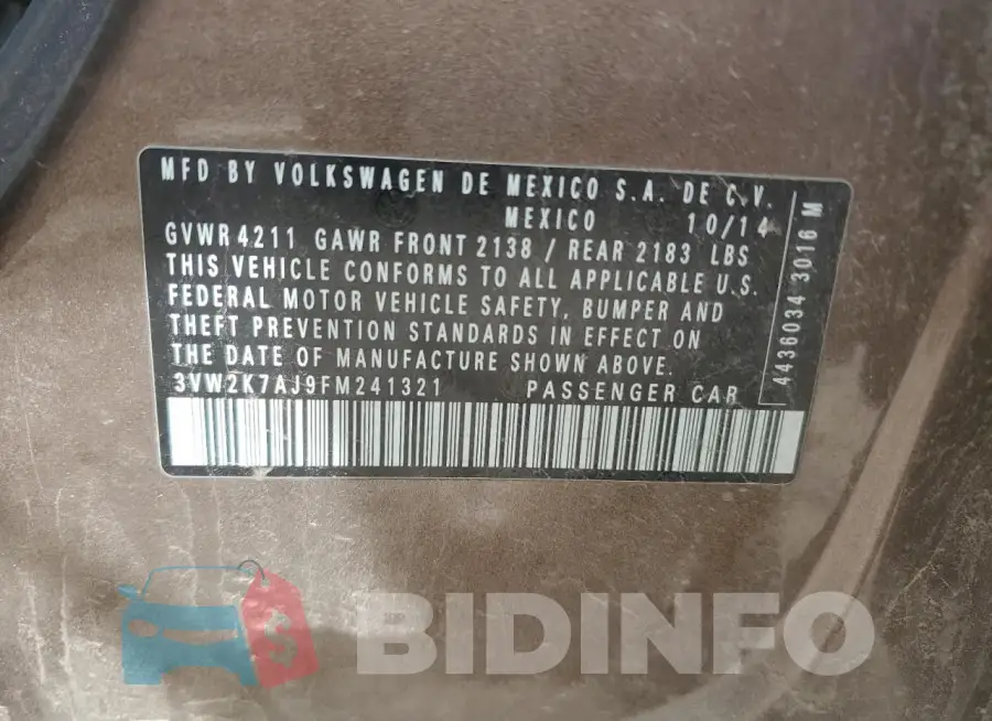 3VW2K7AJ9FM241321 Photo# 12