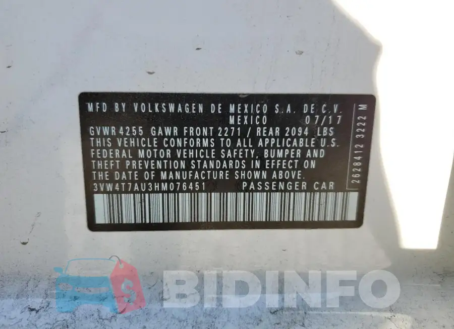 3VW4T7AU3HM076451 Photo# 12
