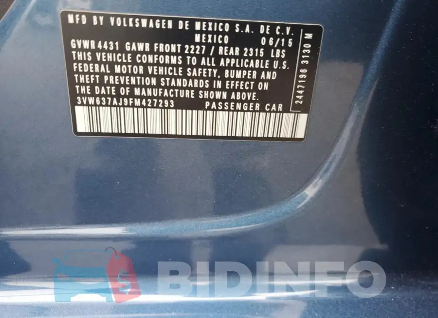3VW637AJ9FM427293 Photo# 12