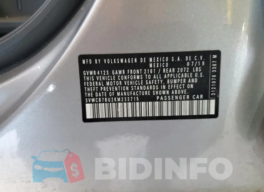 3VWCB7BU2KM233715 Photo# 12