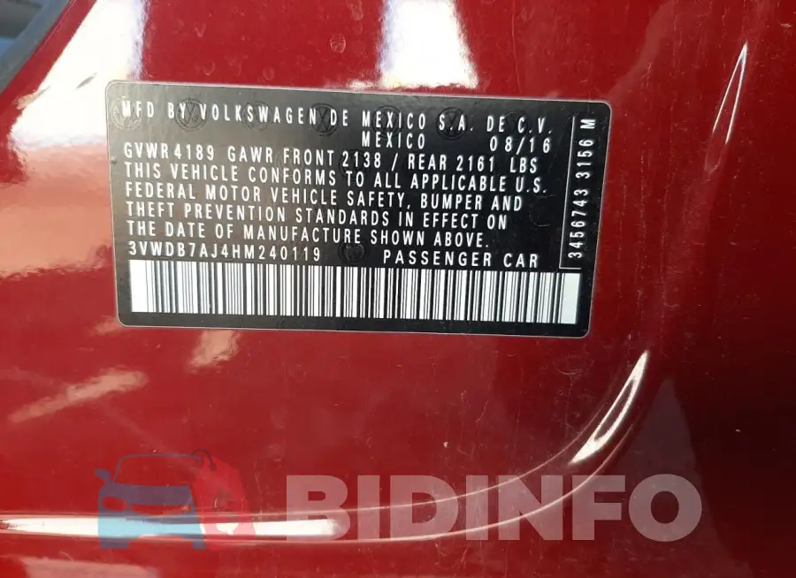 3VWDB7AJ4HM240119 Photo# 12