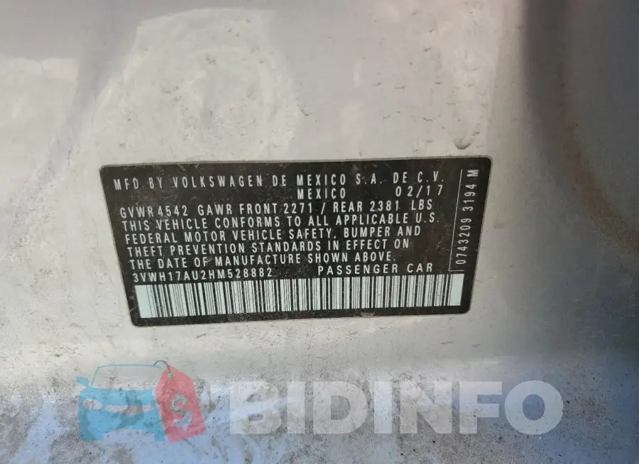 3VWH17AU2HM528882 Photo# 12