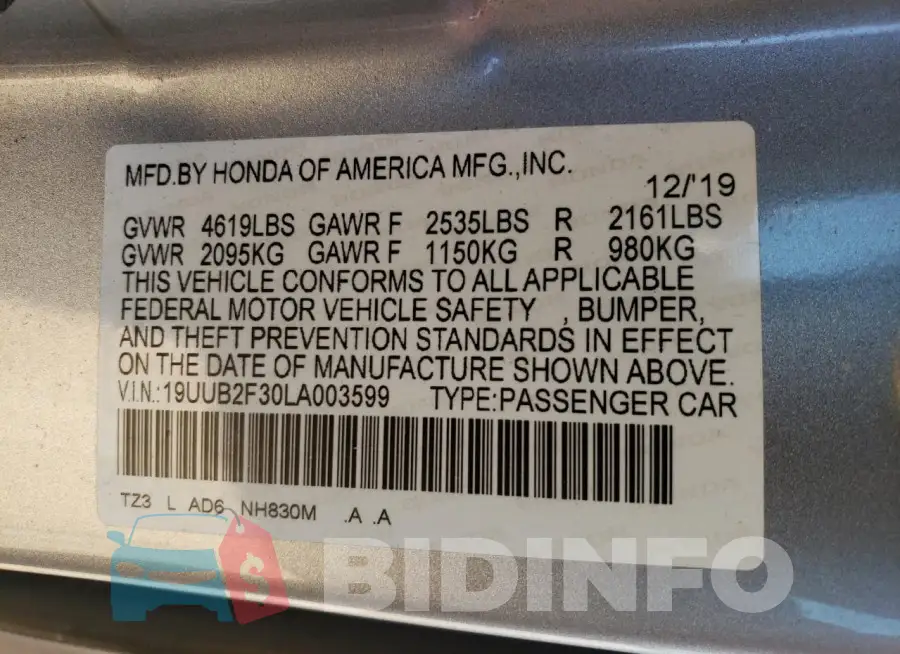 19UUB2F30LA003599 Photo# 12