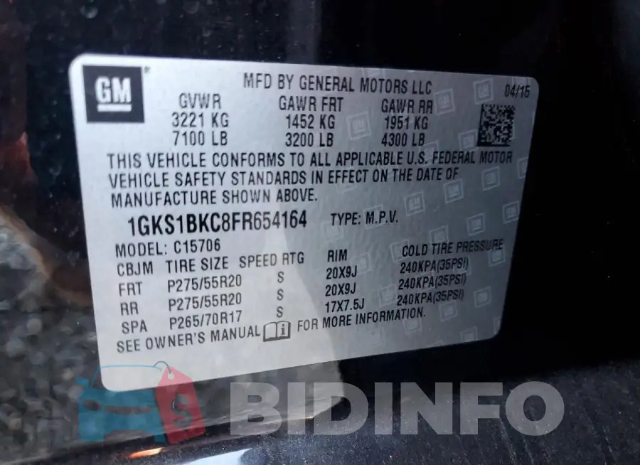 1GKS1BKC8FR654164 Photo# 13