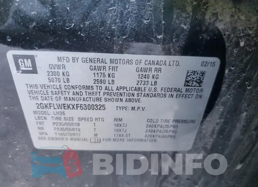 2GKFLWEKXF6300325 Photo# 14