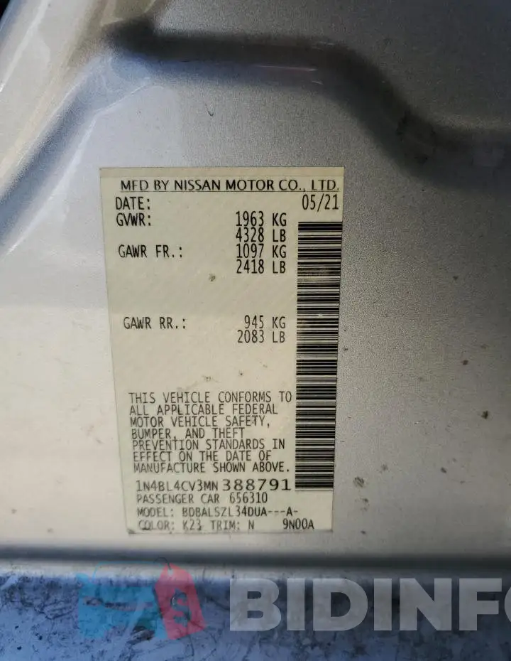 1N4BL4CV3MN388791 Photo# 12