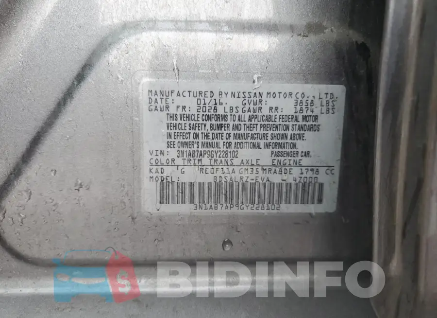 3N1AB7AP9GY228102 Photo# 12