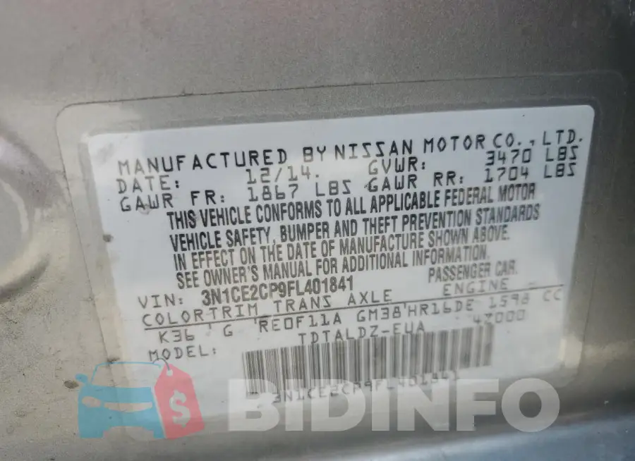 3N1CE2CP9FL401841 Photo# 13