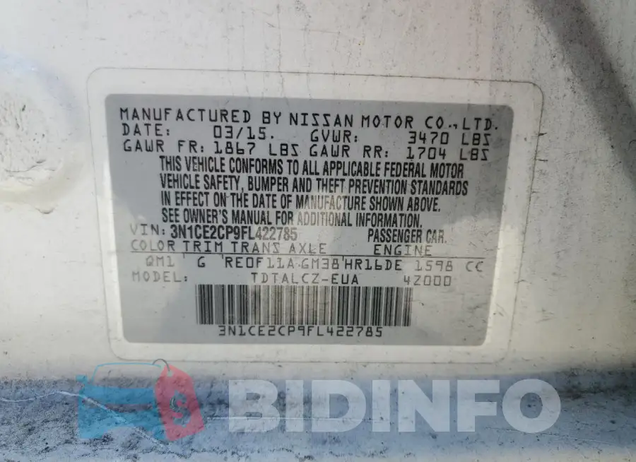 3N1CE2CP9FL422785 Photo# 12