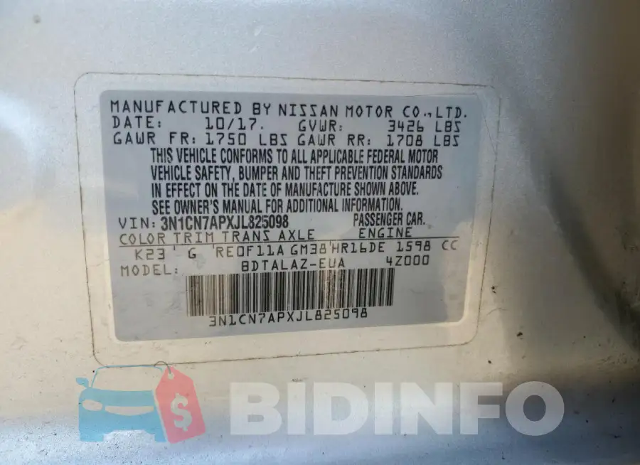 3N1CN7APXJL825098 Photo# 13