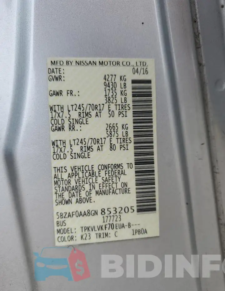 5BZAF0AA8GN853205 Photo# 13