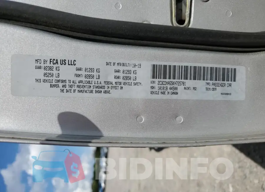 2C3CDXAG5KH725781 Photo# 12