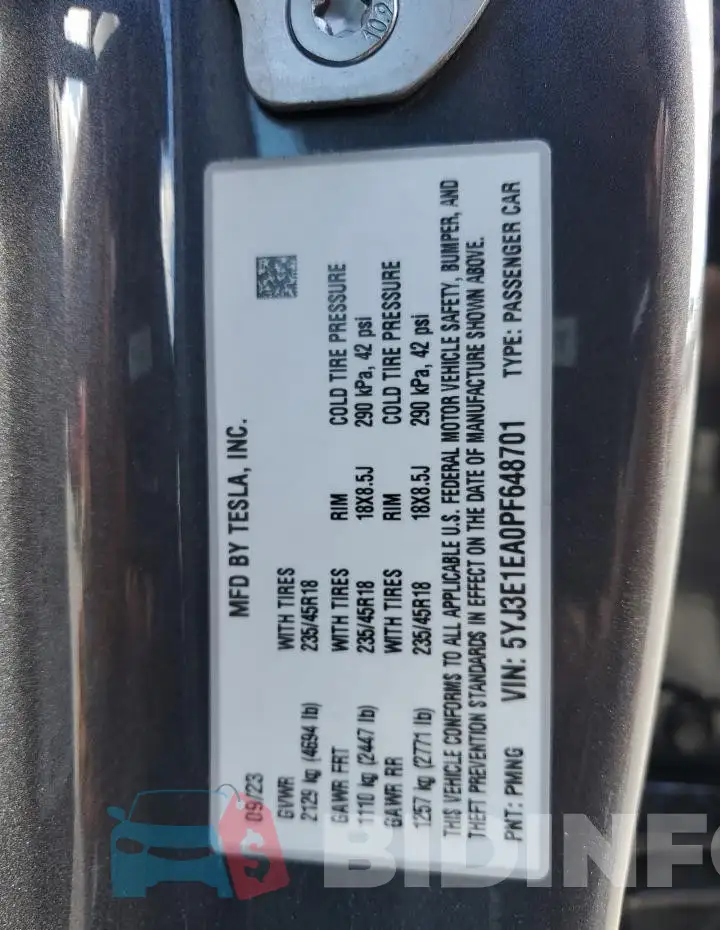 5YJ3E1EA0PF648701 Photo# 13