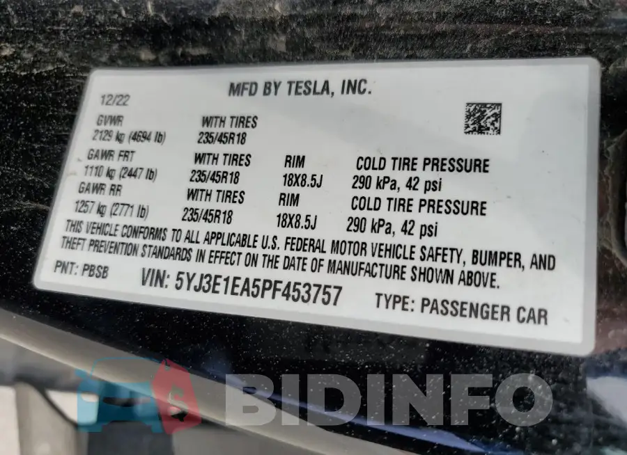 5YJ3E1EA5PF453757 Photo# 12