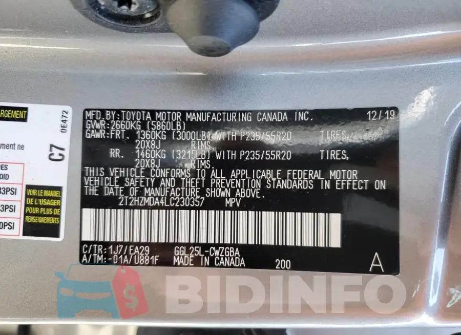 2T2HZMDA4LC230357 Photo# 13