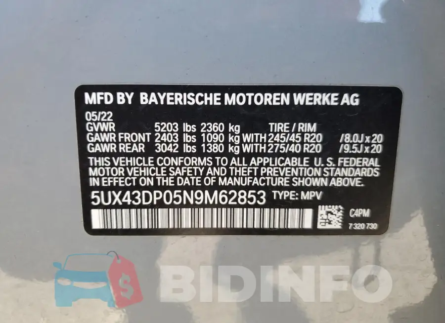 5UX43DP05N9M62853 Photo# 14