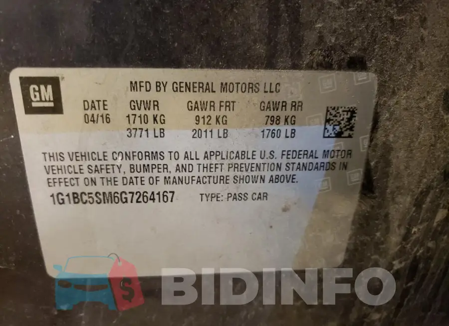 1G1BC5SM6G7264167 Photo# 12