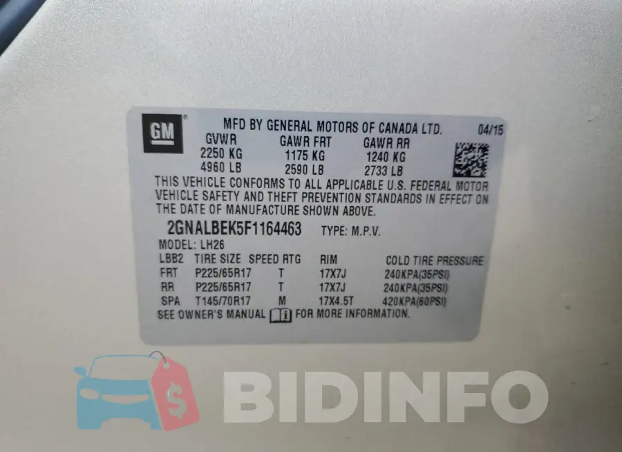 2GNALBEK5F1164463 Photo# 14