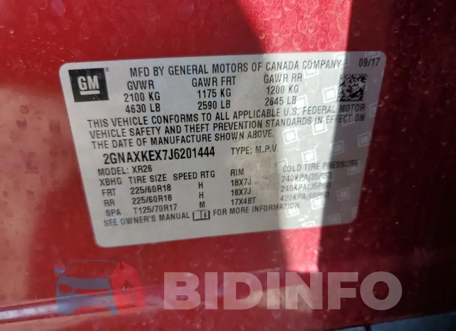 2GNAXKEX7J6201444 Photo# 13