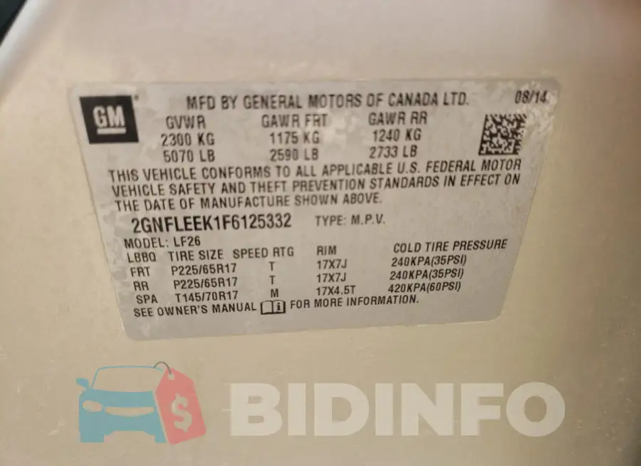 2GNFLEEK1F6125332 Photo# 13