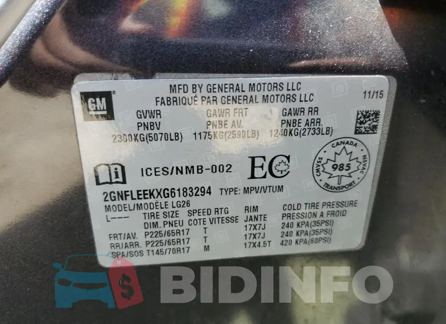 2GNFLEEKXG6183294 Photo# 12