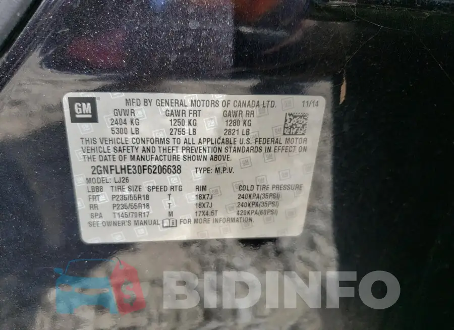 2GNFLHE30F6206638 Photo# 13