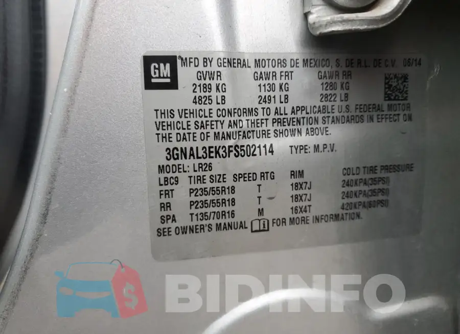 3GNAL3EK3FS502114 Photo# 13