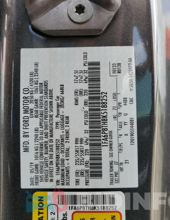 1FA6P8TH8K5188252 Photo# 12