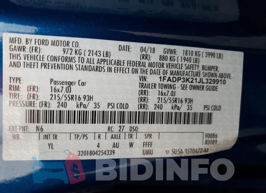 1FADP3K21JL329910 Photo# 12