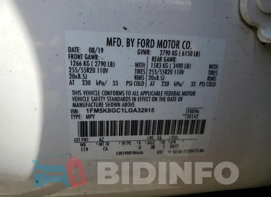 1FM5K8GC1LGA32915 Photo# 13