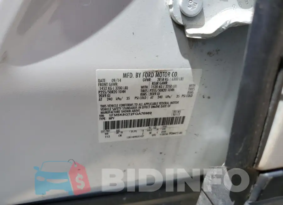 1FM5K8GT2FGA76989 Photo# 13