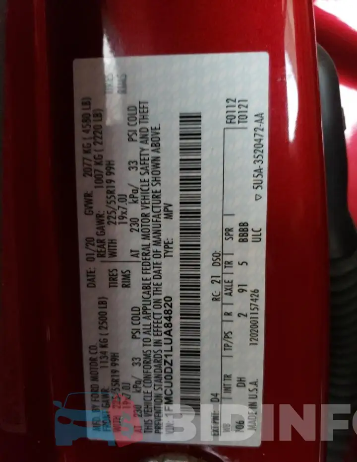 1FMCU0DZ1LUA84820 Photo# 13