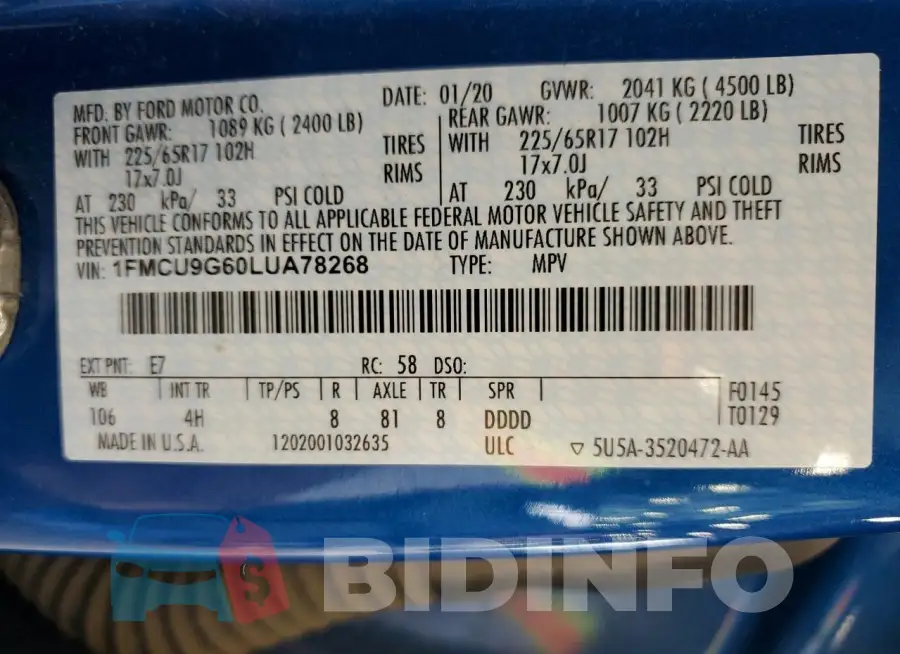 1FMCU9G60LUA78268 Photo# 14