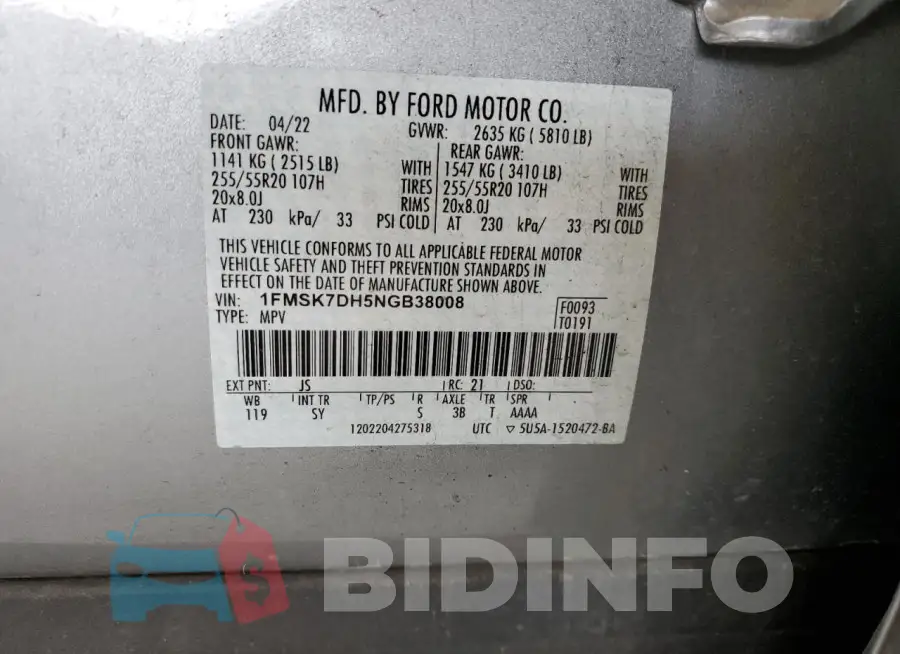 1FMSK7DH5NGB38008 Photo# 12